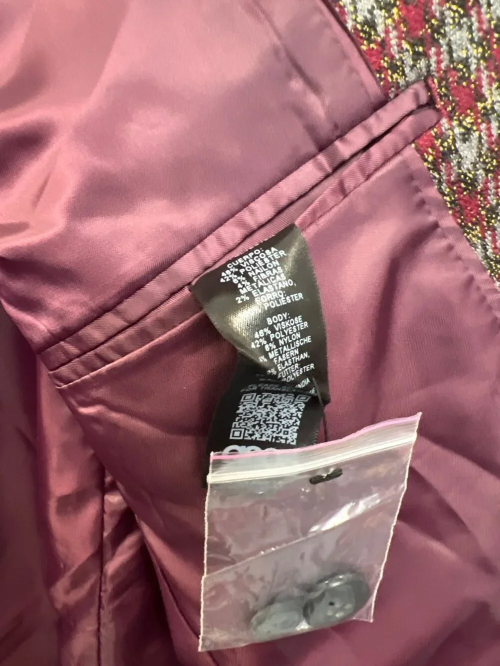 Asos NWOT Burgandy Red Brown and Gold 2 Button Blazer
